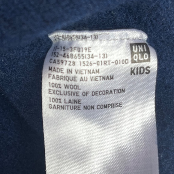 ANYA HINDMARCH UNIQLO Lambswool Crew Neck Sweater Kids Size 5-6, Navy Blue, EUC - Picture 7 of 11